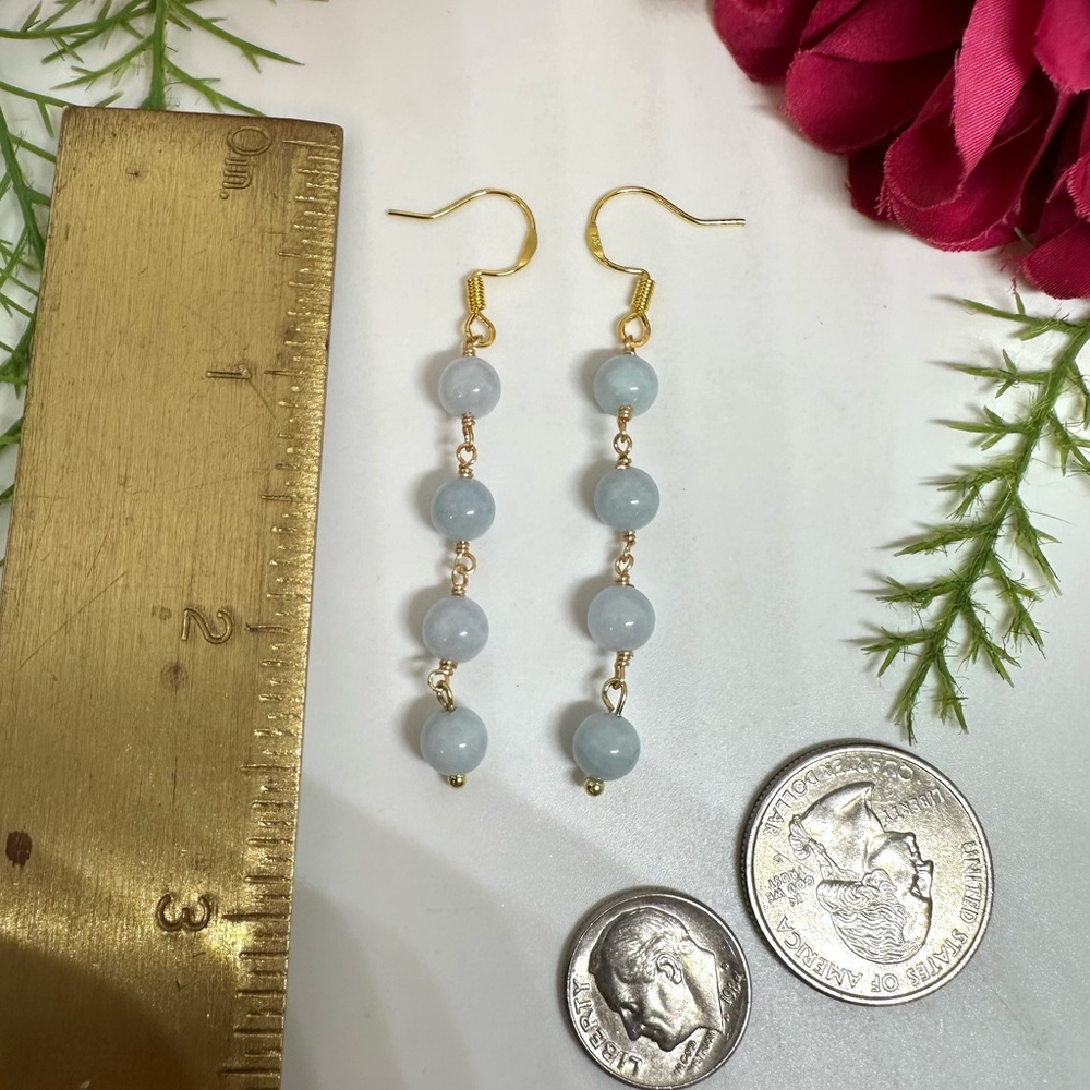 NEW⚜️Raw Aquamarine Beaded Earrings - Picture 6 of 6